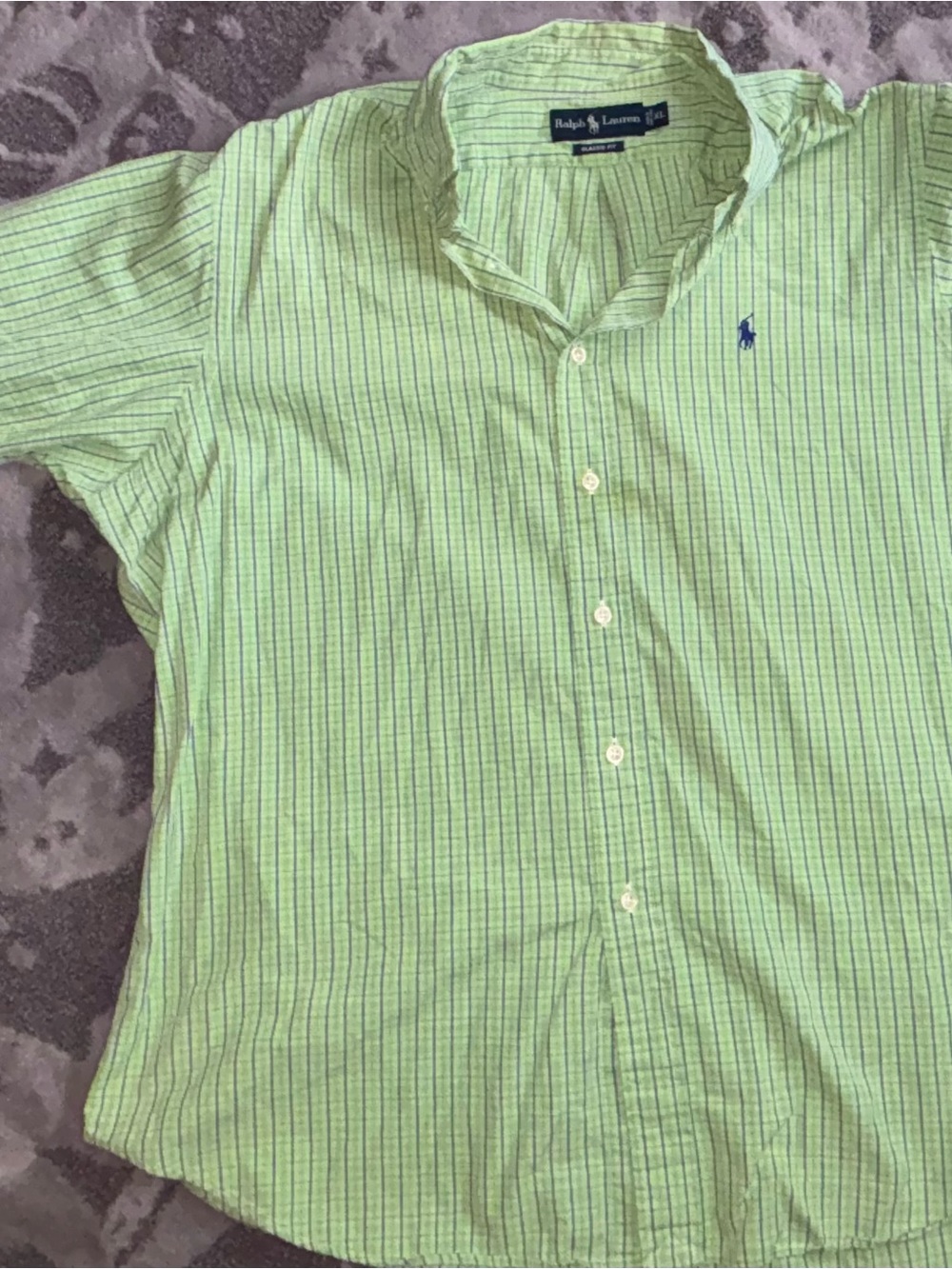 Vintage Ralph Lauren Men’s Light Green Striped Button-Up Shirt~ large~